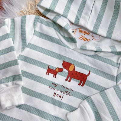 Conj. Casaco My Favourite Place is with you! e Calça de Moletom - Verde e Off White